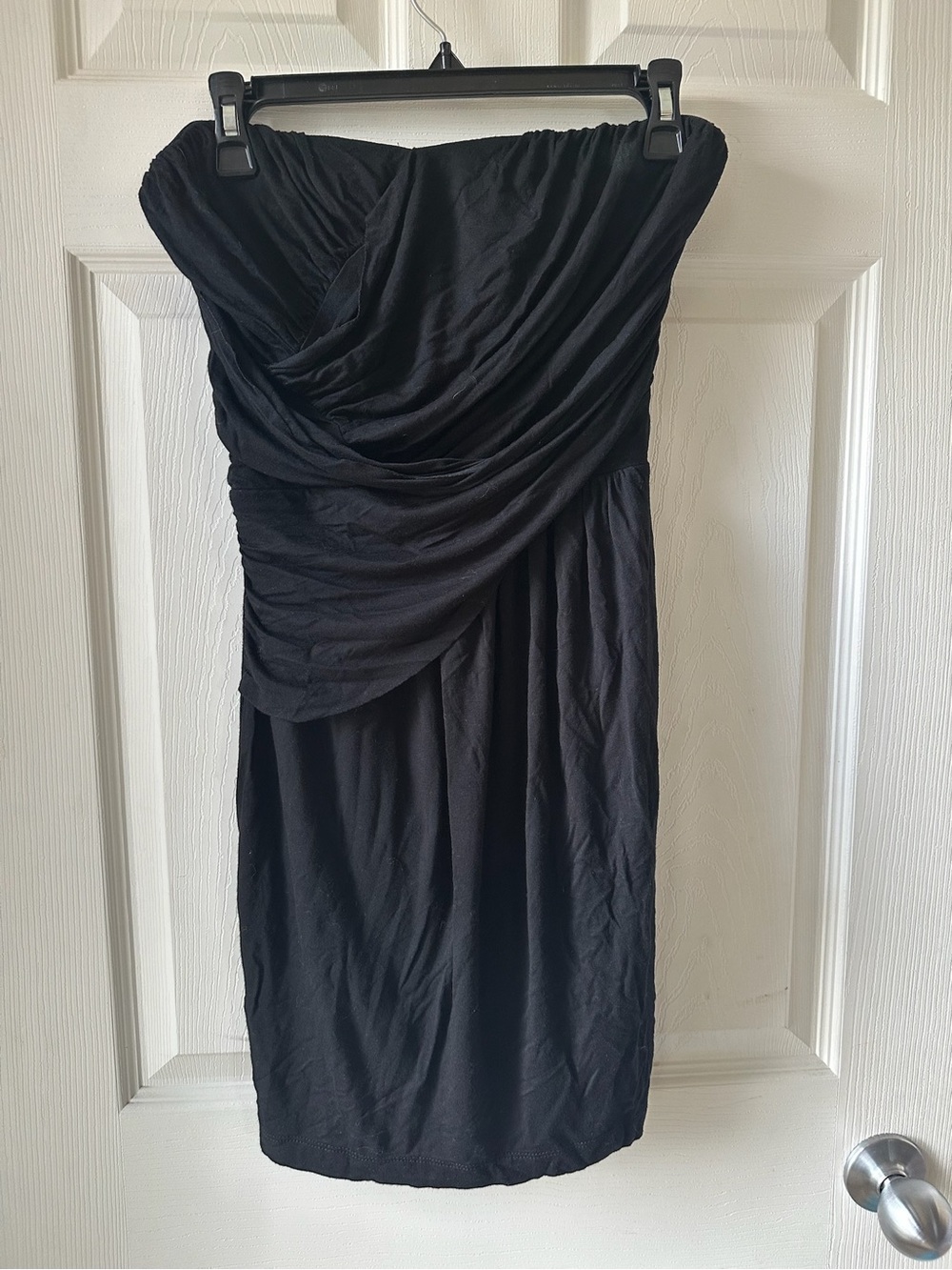Kismet Strapless Black Draped Ruched Cocktail Dress